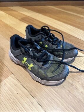 Under Armour Kids Gray and Neon Yellow Athletic Sneakers